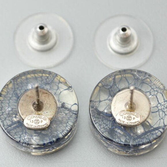 CHANEL Blue Pearl Logo Earrings